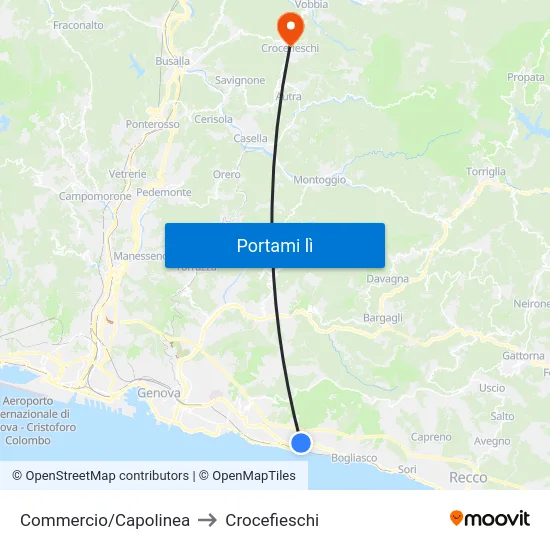 Commercio/Capolinea to Crocefieschi map
