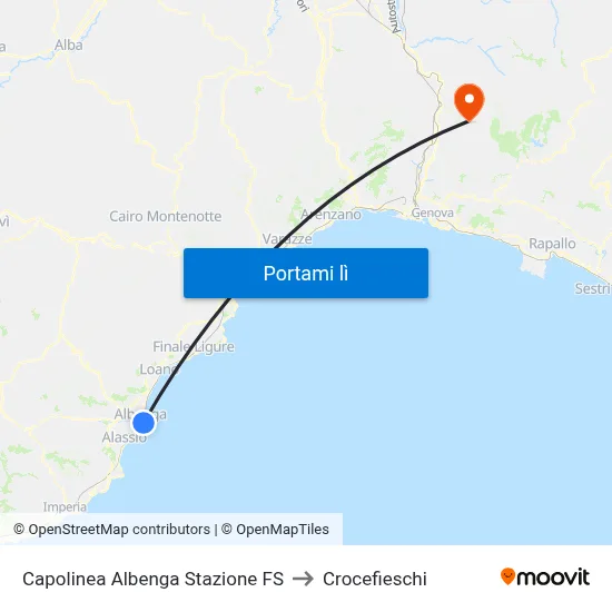 Capolinea Albenga Stazione FS to Crocefieschi map