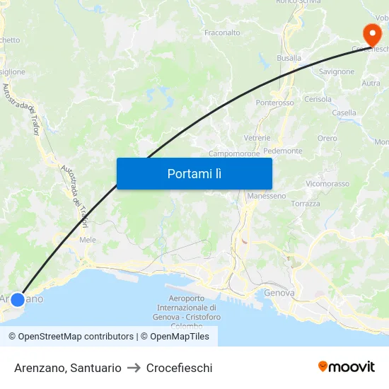 Arenzano, Santuario to Crocefieschi map