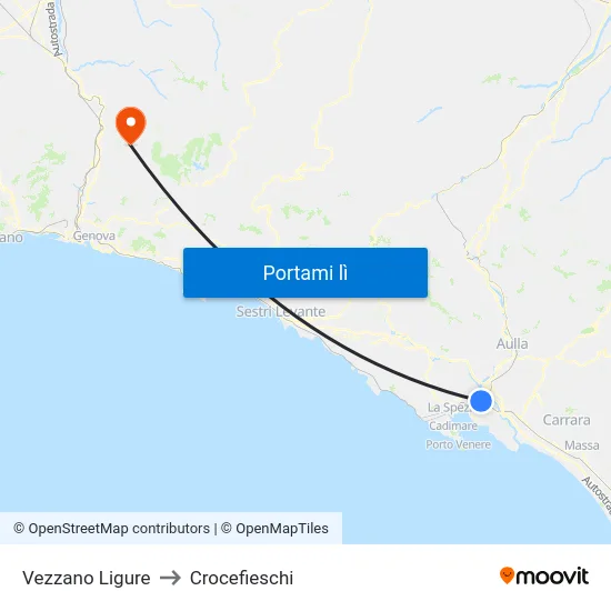 Vezzano Ligure to Crocefieschi map