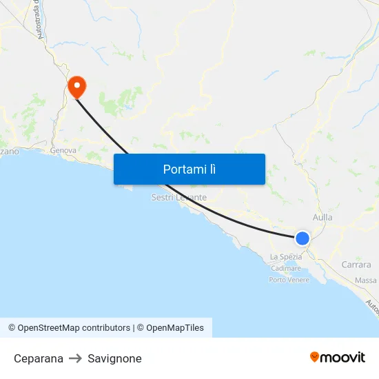 Ceparana to Savignone map