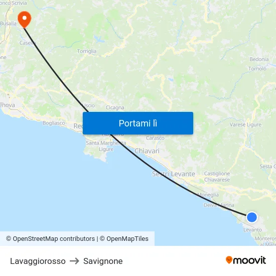 Lavaggiorosso to Savignone map