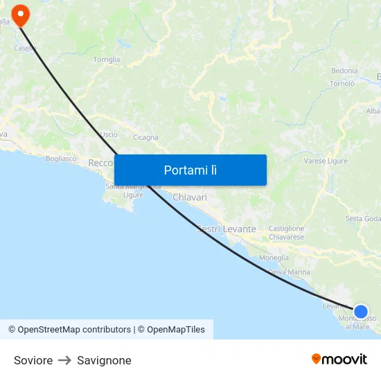 Soviore to Savignone map