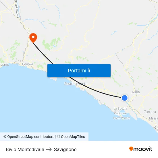 Bivio Montedivalli to Savignone map