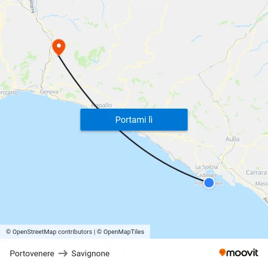 Portovenere to Savignone map