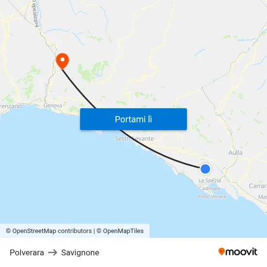 Polverara to Savignone map