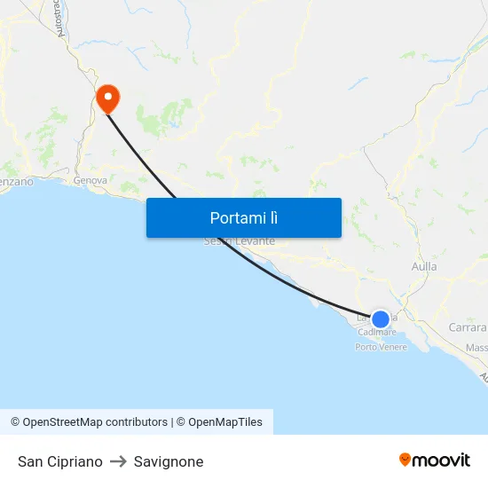 San Cipriano to Savignone map