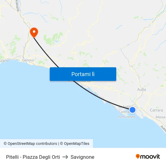 Pitelli - Piazza Degli Orti to Savignone map