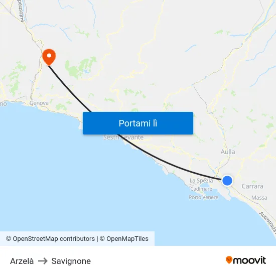 Arzelà to Savignone map