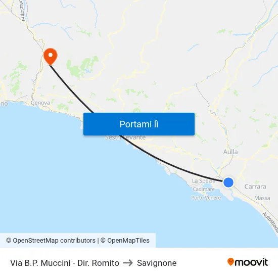 Via B.P. Muccini - Dir. Romito to Savignone map