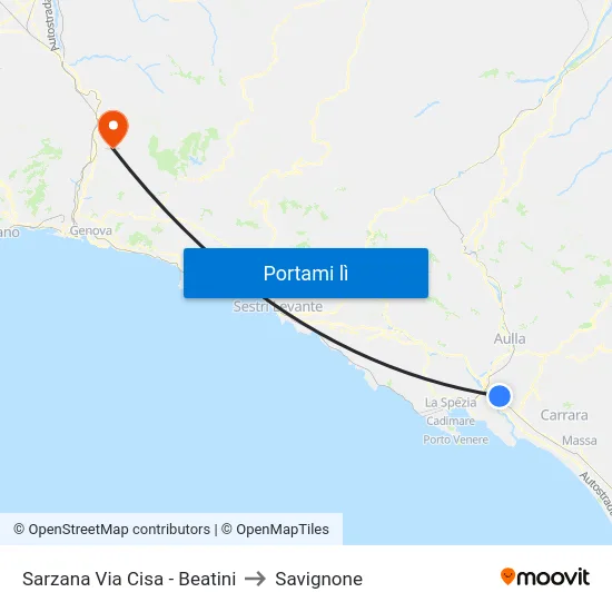 Sarzana Via Cisa - Beatini to Savignone map