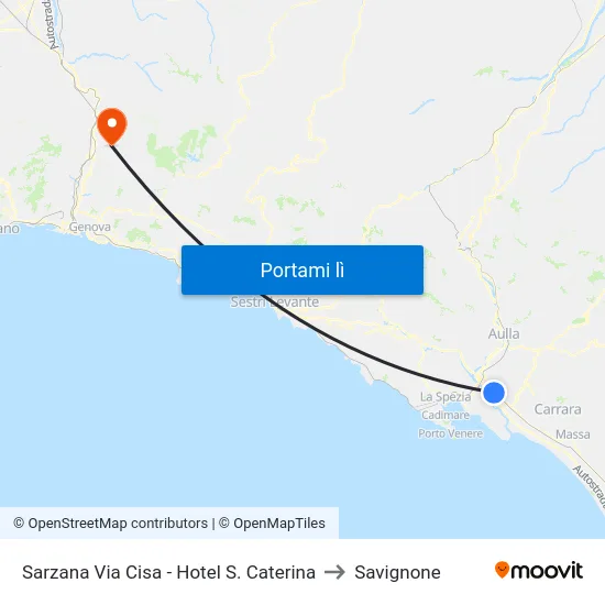 Sarzana Via Cisa - Hotel S. Caterina to Savignone map