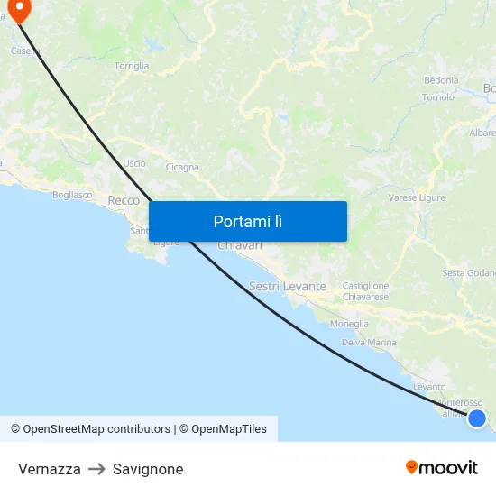Vernazza to Savignone map