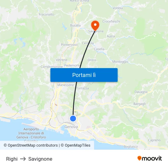 Righi to Savignone map
