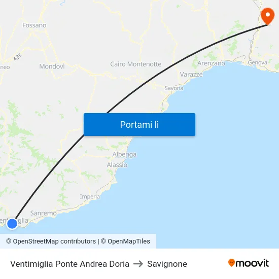 Ventimiglia Ponte Andrea Doria to Savignone map