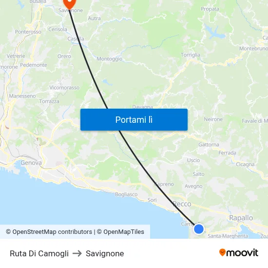 Ruta Di Camogli to Savignone map