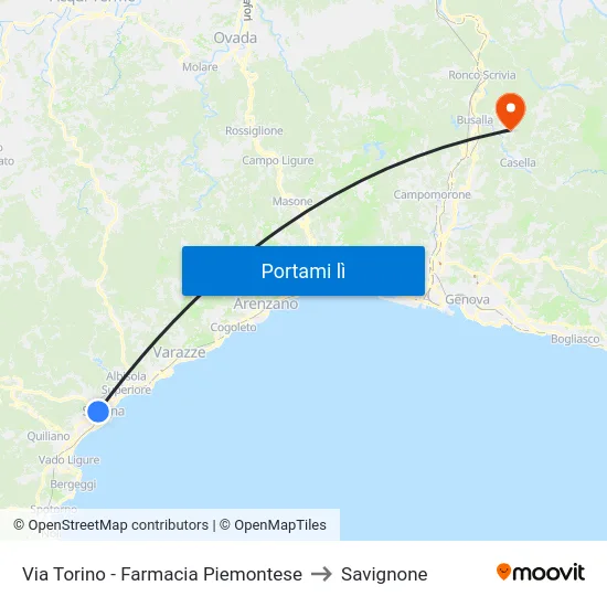 Via Torino - Farmacia Piemontese to Savignone map