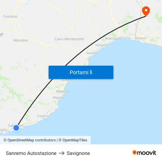 Sanremo Autostazione to Savignone map