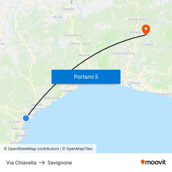 Via Chiavella to Savignone map