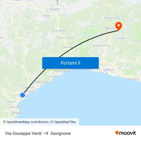 Via Giuseppe Verdi to Savignone map