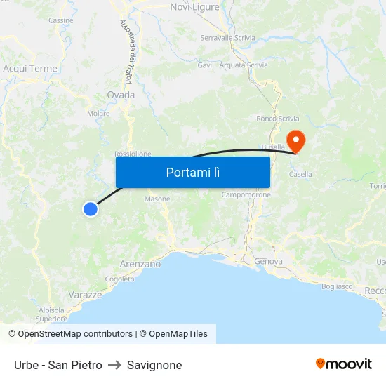 Urbe - San Pietro to Savignone map