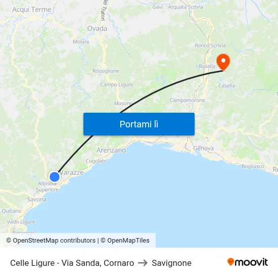 Celle Ligure - Via Sanda, Cornaro to Savignone map