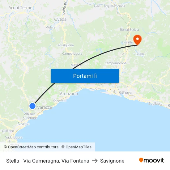Stella - Via Gameragna, Via Fontana to Savignone map