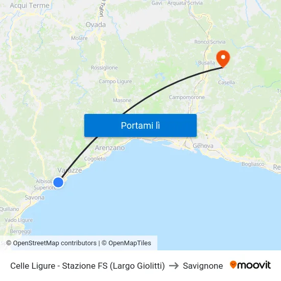 Celle Ligure - Stazione FS (Largo Giolitti) to Savignone map