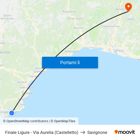Finale Ligure - Via Aurelia (Castelletto) to Savignone map