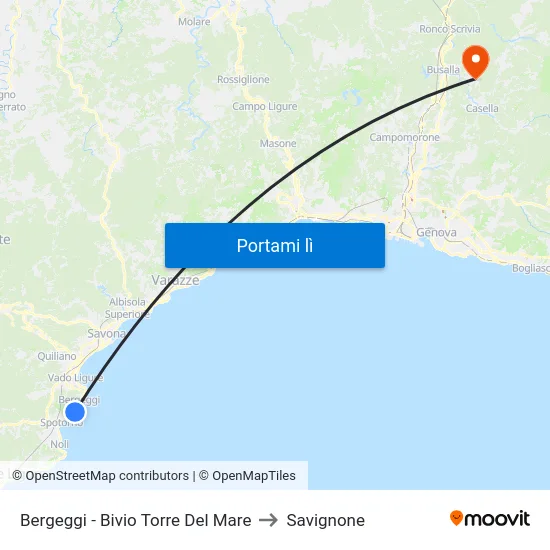 Bergeggi - Bivio Torre Del Mare to Savignone map