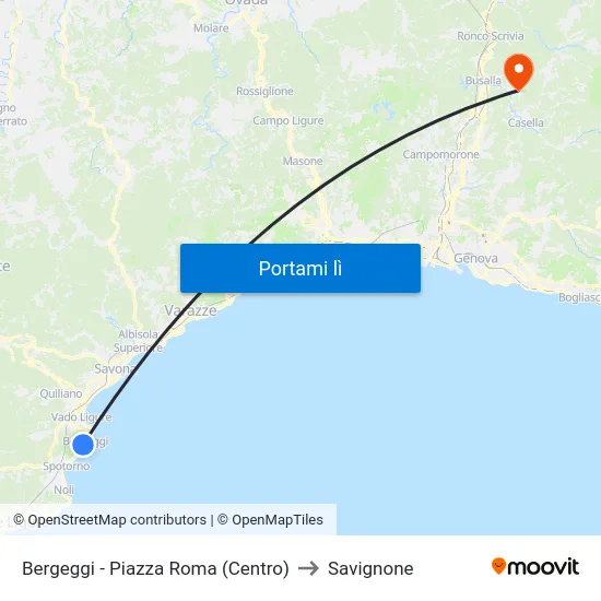 Bergeggi - Piazza Roma (Centro) to Savignone map