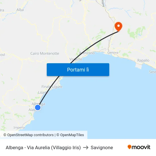 Albenga - Via Aurelia (Villaggio Iris) to Savignone map
