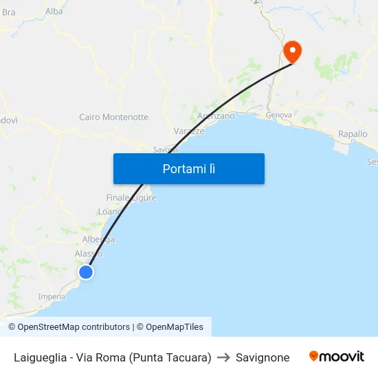 Laigueglia - Via Roma (Punta Tacuara) to Savignone map