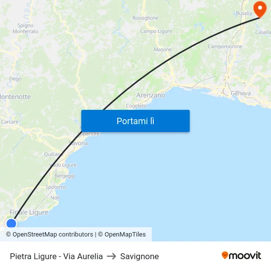 Pietra Ligure - Via Aurelia to Savignone map