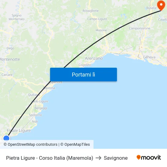 Pietra Ligure - Corso Italia (Maremola) to Savignone map