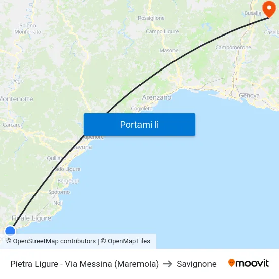 Pietra Ligure - Via Messina (Maremola) to Savignone map