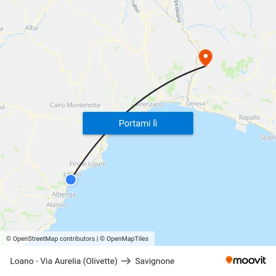 Loano - Via Aurelia (Olivette) to Savignone map