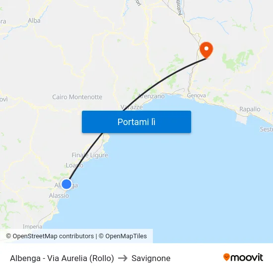 Albenga - Via Aurelia (Rollo) to Savignone map