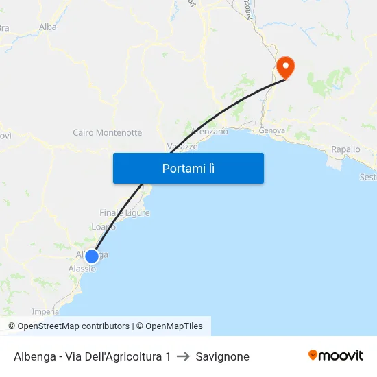 Albenga - Via Dell'Agricoltura 1 to Savignone map