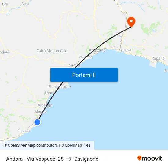 Andora - Via Vespucci 28 to Savignone map
