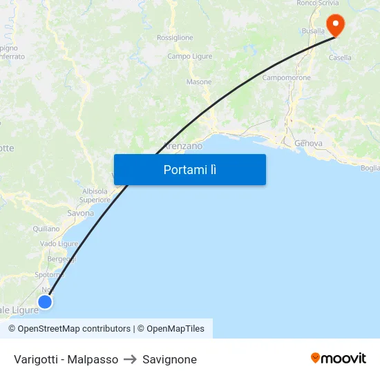 Varigotti - Malpasso to Savignone map