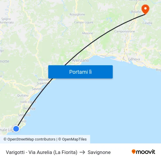 Varigotti - Via Aurelia (La Fiorita) to Savignone map
