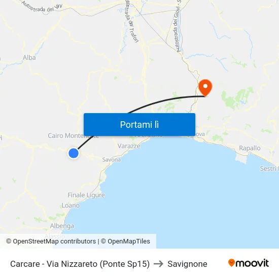 Carcare - Via Nizzareto (Ponte Sp15) to Savignone map