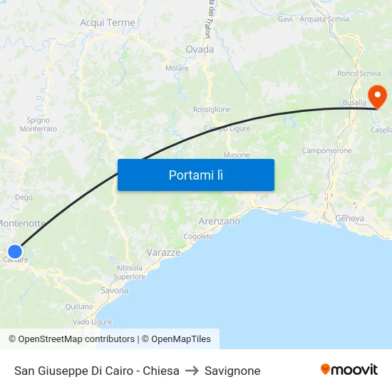 San Giuseppe Di Cairo - Chiesa to Savignone map