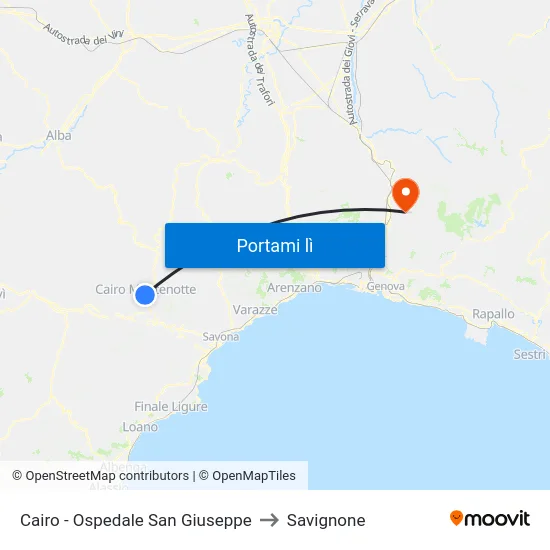 Cairo - Ospedale San Giuseppe to Savignone map