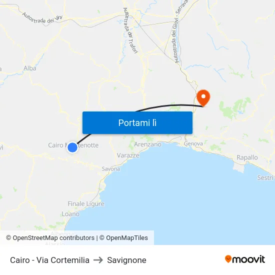 Cairo - Via Cortemilia to Savignone map