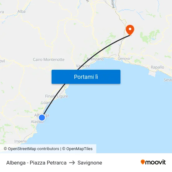 Albenga - Piazza Petrarca to Savignone map