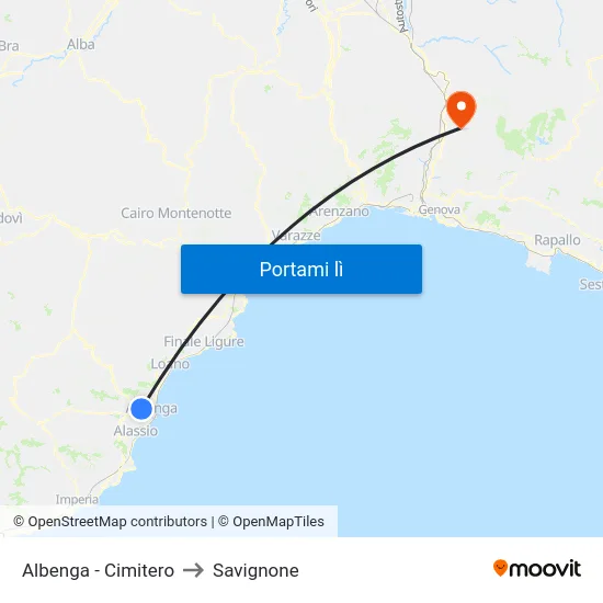 Albenga - Cimitero to Savignone map