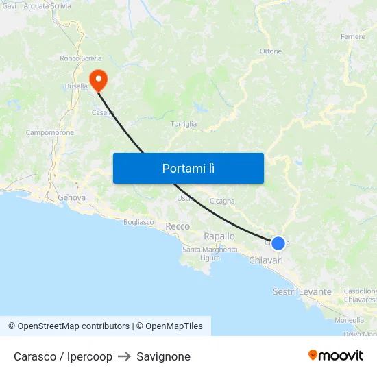Carasco / Ipercoop to Savignone map