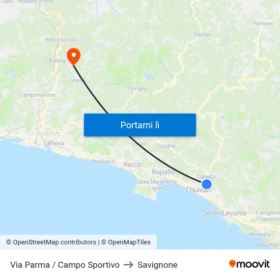 Via Parma / Campo Sportivo to Savignone map